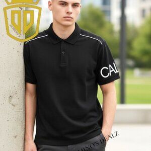 🖤 Calvin Klein Polo Shirt – Size XL – Black with White Piping & Sleeve Logo